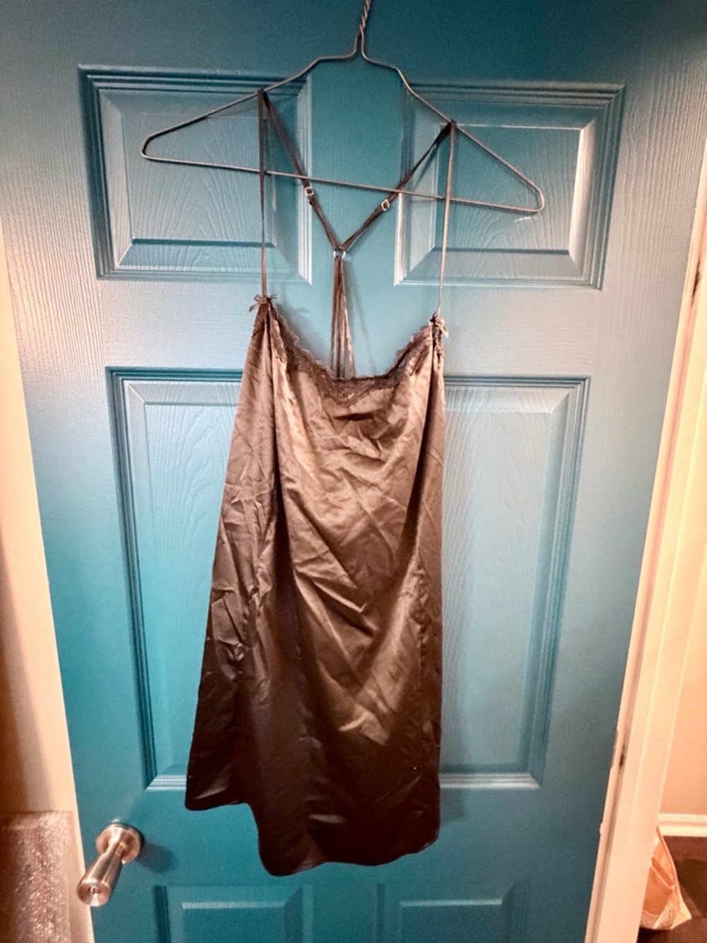 Cacique Black Satin Slip Teddy - Lace Trim and Sides - NWOT